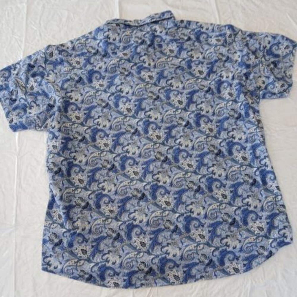 Crémieux Short Sleeve Multi-Blue & Black Paisley Men's Button-Down Shirt XXL